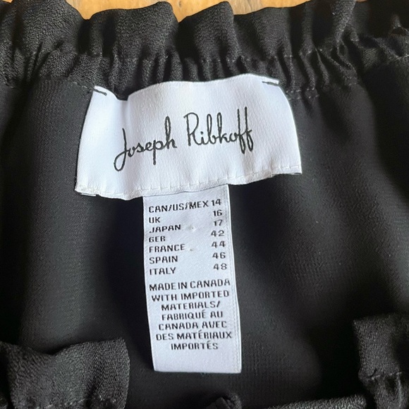 Joseph Ribkoff Black Ruffle Sleeve Drawstring Neckline Blouse Size 14 - Picture 3 of 5